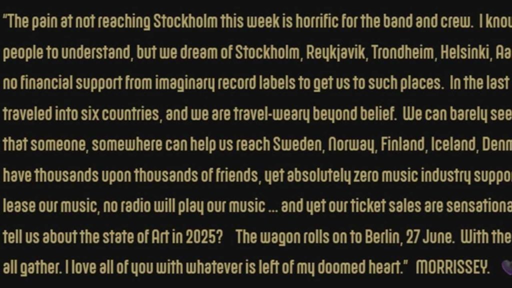 Morrissey critica duramente a la industria musical moderna